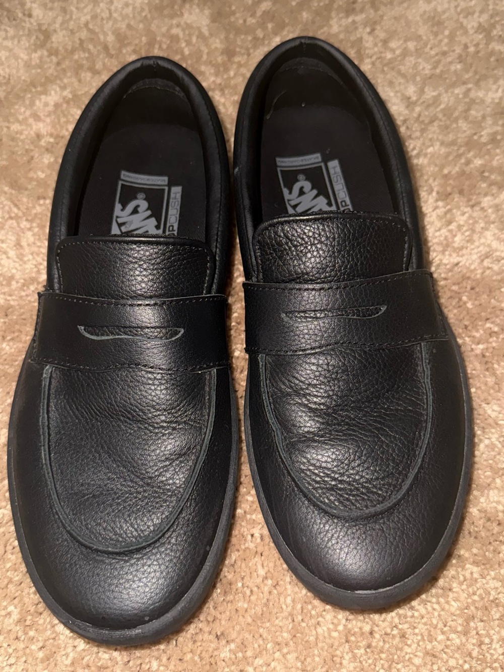 Vans Black Leather Penny Slip-On Loafers - Men's